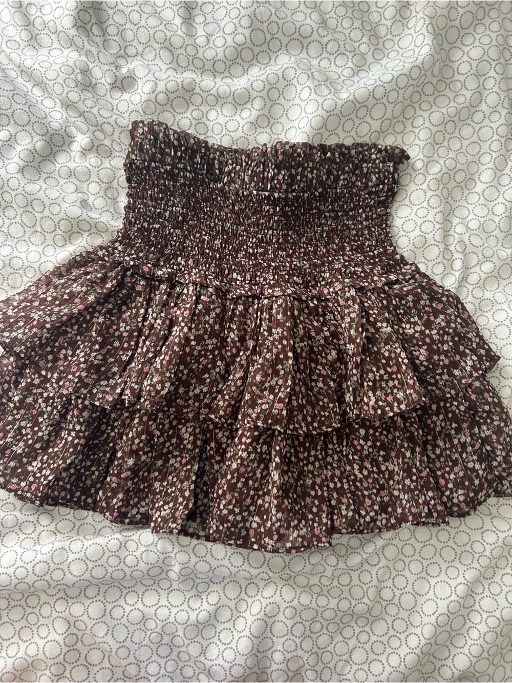 Falling Love Brown Floral Smocked Skirt